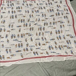 Echo Cream and Red scarf  with Blue Accents shoes loafers size 21x21 100%silk